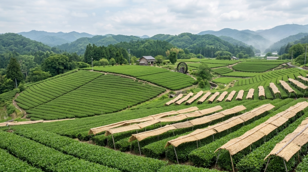 Cultures de thé de la région d'Uji au Japon
